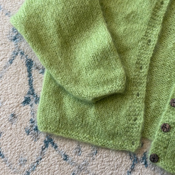 Hand Knitted Lime Green Mohair Cardigan - Button down - Size L - Picture 6 of 7